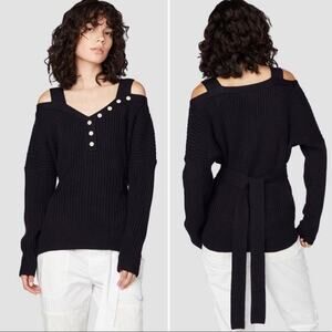 Derek Lam 10 Crosby Off Shoulder Ribbed tie back sweater wood blend NWT L $595.0